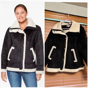 Koolaburra by UGG faux suede aviator style jacket - black and white